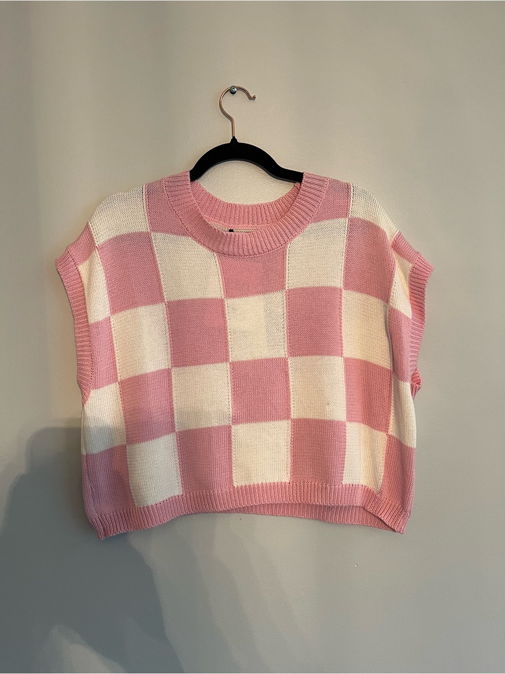 Papermoon Pink and Cream Checker Knit Sweater Vest